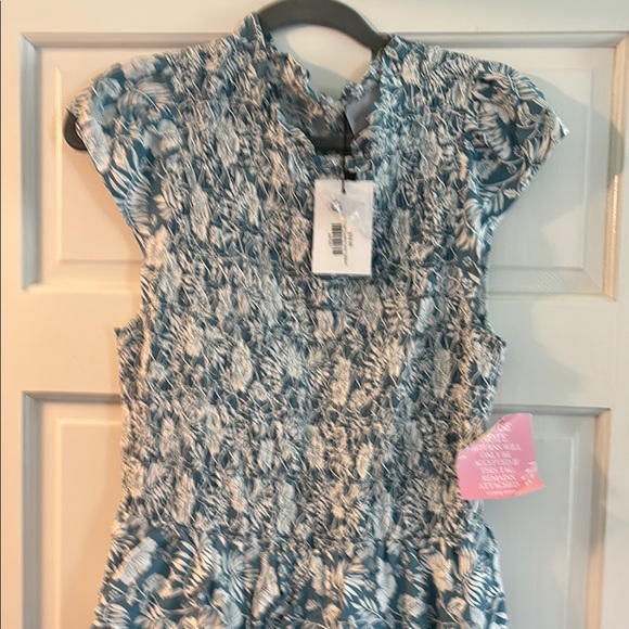 Floral Smocked Top in Blue and White - Picture 3 of 6